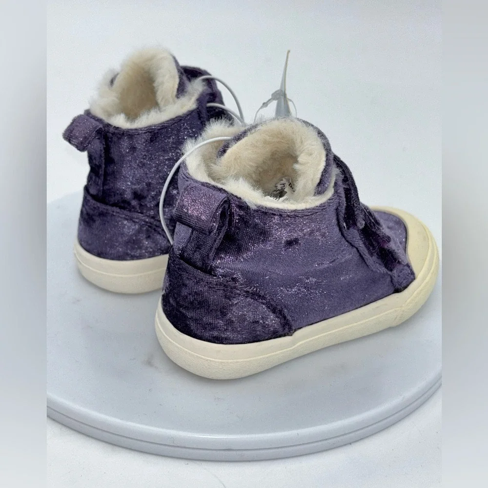 CAT & JACK Toddler Girls Velvet High Top Sneaker‎ Shoe Purple Ruby Fur Velcro 5